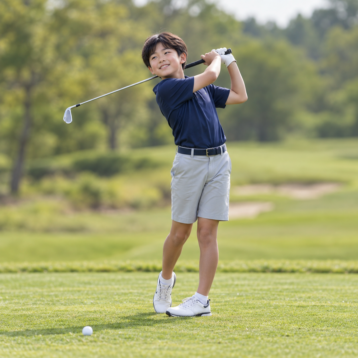 AI-generated photo of a child practicing golf